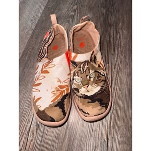 UIN Art Travel Shoes Womens 7.5 Cat Floral Canvas Slip On Loafers W1109370
